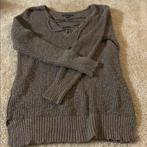 Long Sleeve Brown Draw String Sweater